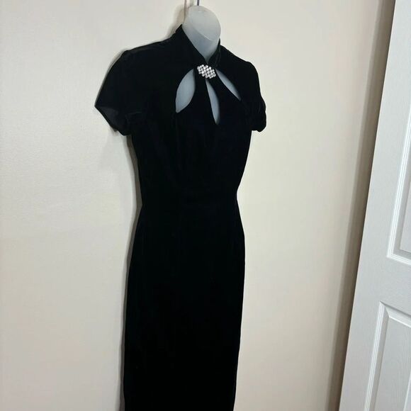 Jessica McClintock Gunne Sax Vintage Black Velour Gown Dress broach size 9/10 - Picture 3 of 9